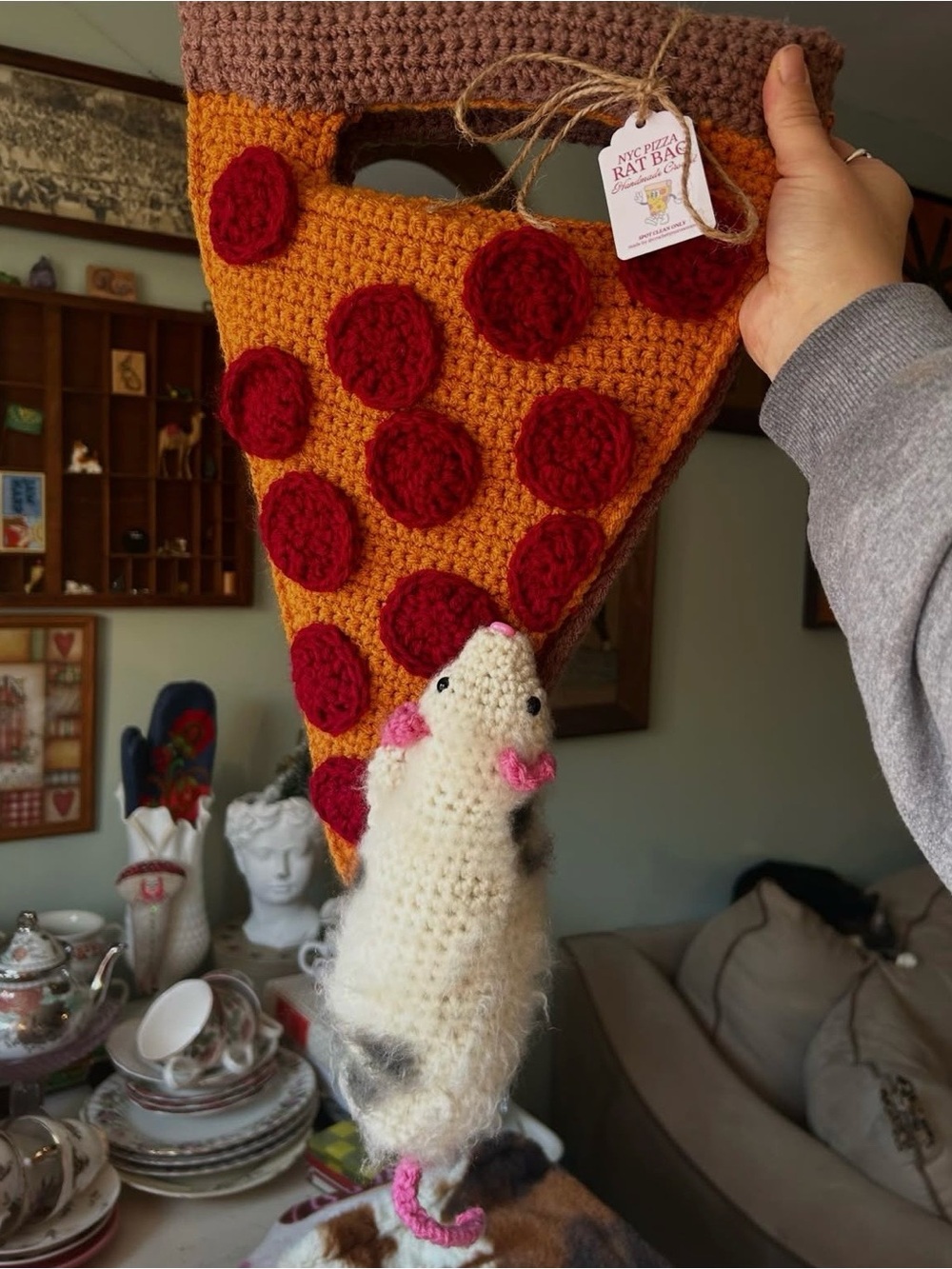 Handmade Crochet NYC Pizza Rat Bag